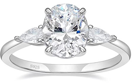 EAMTI 3 Karat 925 Sterling Silber Verlobungsringe 3 Steine Oval Schliff Zirkonia Eheringe für sie Verlobungsringe für Damen Größe 3-11, Metall, Zirkonia