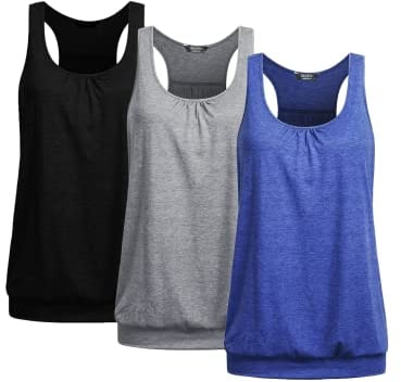 UNibelle Tank Top Damen Yoga Tolle Shirts Sport Racerback Lauf Tanktop Ärmellos Oberteil Basic-Top Schnelltrocknend 3er Pack, 3er Pack_ Schwarz/Hellgrau/Blau, XL