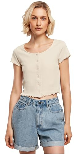 Urban Classics Damen Ladies Cropped Button Up Rib Tee softseagrass, XL