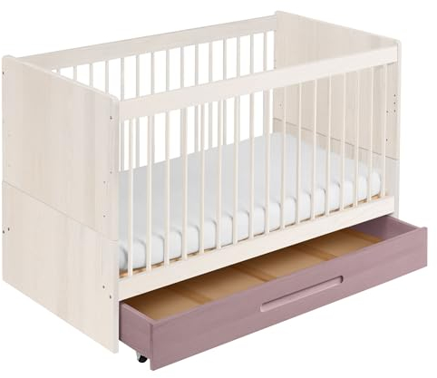 BioKinder Lina Kinderbett Gitterbett Babybett mit Bettkasten und bionik Matratze 70 x 140 cm weiß lasiert
