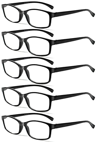 Kerecsen 5 Pack Lesebrille Herren Damen,Hochwertig Federscharniere Brillen Komfortabel Rechteckig Super Lesehilfe fur Manner und Frauen (5 Schwarz, 0.75)