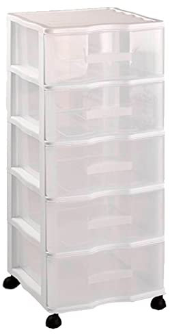 AC - Cajonera de Almacenamiento WGN - 5 Cajones - Torre de Almacenamiento Multiusos para Oficina, hogar, Escuela, etc - 83 x 37 x 39 cm - Color Blanco - Cajones Transparentes