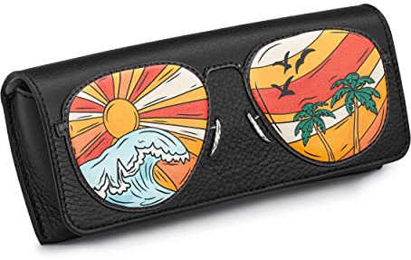 Yoshi Pilotenbrille Sonnenbrille Surf Design Leder Brillenetui Sonnenbrillenetui Flap Over Schwarz Leder