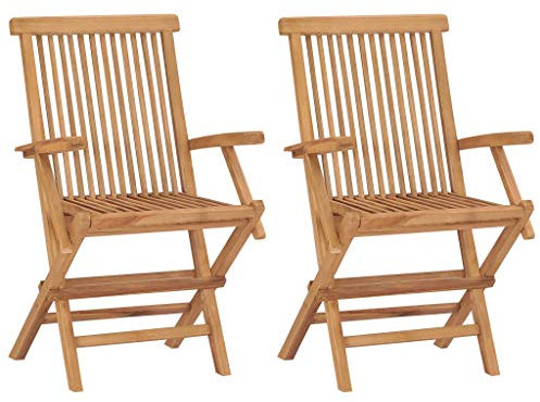 IMIEE Teak Massiv Gartenstuhl mit Armlehnen Klappbar Gartenstühle Klappstuhl Klappstühle Stühle Stuhl Essstuhl Gartenmöbel Terrasse (4, Teak, Standard)