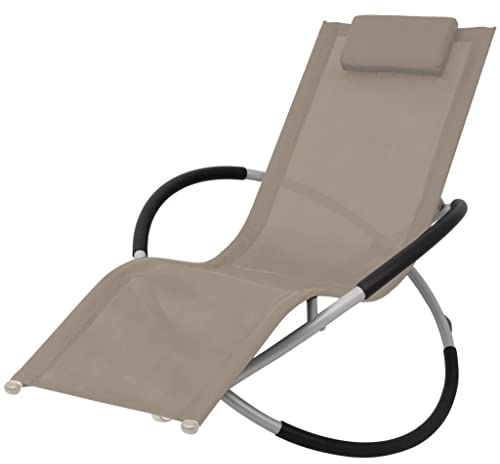 Makastle Schaukelliege klappbar mit Kopfstütze, Verzinkter Stahlrahmen, Wetterfest, Atmungsaktiv, ergonomische Relaxsessel Sonnenliege Gartenliege Liegestuhl Relaxliege für Garten/Terrasse, Taupe