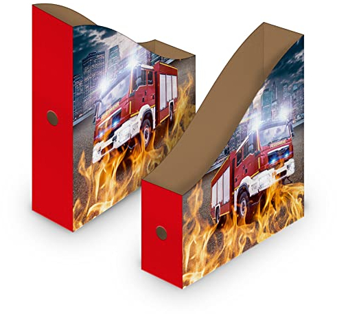 itenga Stehsammler Pappe Motiv Feuerwehr für DIN A4 Zeitschriftensammler Kartonständer Stehsammler Schreibtisch Organizer - 1 Stück