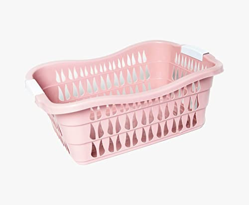 Plastic Laundry Basket Hamper Washing Clothes Storage Bin with Handles UK (Pink)