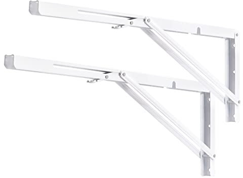 YUMORE Escuadras Abatibles 600mm,Soporte de Estante Plegable Pesado Blanco Escuadras para Estanterias de Pared Bisagras Mesa Plegable Bricolaje Ahorrar Espacio, Carga Máxima 150Kg, 2Pcs