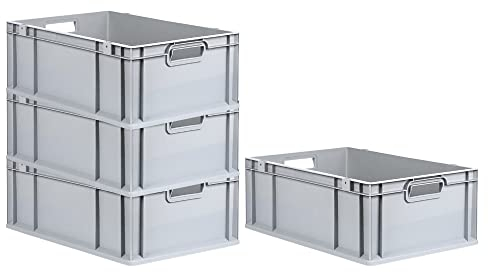PROREGAL SuperSparSet 4x Eurobox NextGen Grip | HxBxT 22x40x60cm | 44 Liter | Griffe offen | Grau | Eurobehälter, Transportbox, Transportbehälter, Stapelbehälter
