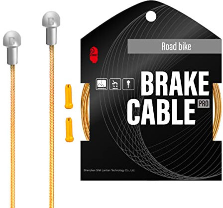 CNC Cavo Freno Bici,2 Pezzi 1700/2100/2800mm cavi Freno MTB/bici corsa,Pro Lucidatura e rettifica cavo freno bicicletta Con Cappellini End Crimps,Oro (Oro-2100mm-Strada)