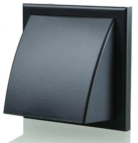 Black 150mm 6 Inch Plastic Cowled Hooded Wind Baffle Wall Grille Air Ventilation Round Spigot + Wind Baffle & Backdraught Shutter Wall Ceiling Duct Extractor Inline Fan Bathroom Cover Cooker Hood