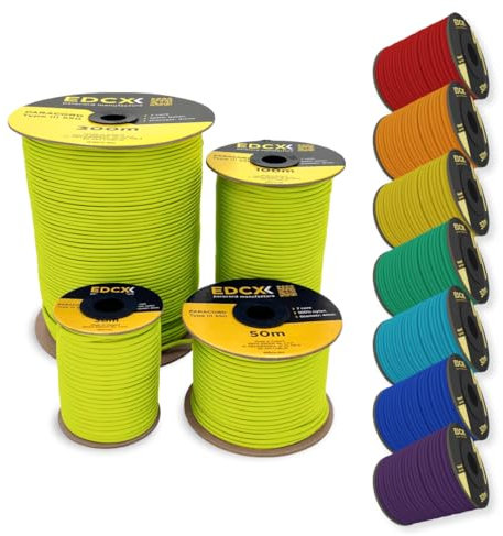 EdcX Paracorde en Nylon 4 mm 550 30 m (100 Pieds) - Type III, Corde 100% Nylon, Corde à 7 brins, Corde en Nylon 4 mm dans des Couleurs Unies (Sofit Yellow, 30 m)