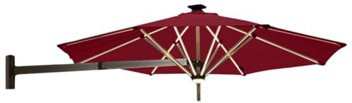 LBONG Ombrellone da Parete Giardino Ombrellone a Braccio Retrattile in Alluminio con Illuminazione Solare a LED Ombrellone da Esterno, Terrazza(250cm/8.2ft,Red)
