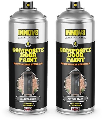 COMPOSITE DOOR SPRAY PAINT - NO PRIMER OR TOP COAT - SATIN - 1 x 400 ml - Professional Standard - Fast Dry - Exterior & Interior - Front Door - Composite, Wood, uPVC, Metal Door - PANTHER BLACK
