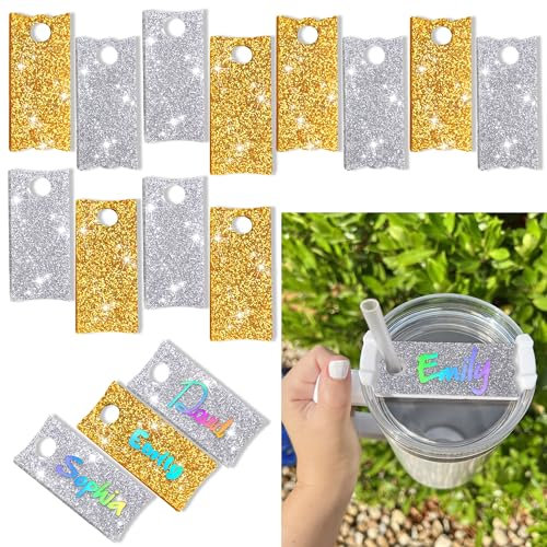 AIERSA Name Plate/Tag for Stanley Cup Lid 30oz Tumbler with Handle, 6Pcs Gold, 6Pcs Silver
