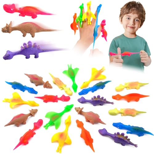 Pipihome 20 Stück Schleuder Dinosaurier, Slingshot Dinosaur Finger Toys, Dino Spielzeug, Schleuder Gummi Finger Spielzeug, Lustige Fliegende Dinosaurier Schleuder Party Spielzeug für Kinder