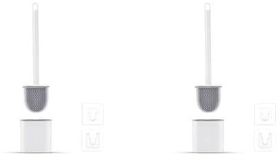 Ibergrif M34151-3 Toilet Brushes & Holders, Deep Cleaner Silicone Toilet Brush, Flat Toilet Brush with Long Handle, Quick Drying Loo Brush and Holder for Bathroom, Base Flooring/Wall Mounted, White