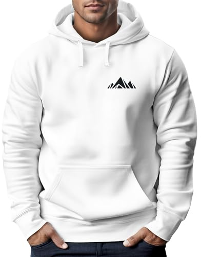 Neverless® Hoodie Herren Polygon Print Wandern Berg-Motiv Geometric Kapuzen-Pullover Männer Fashion Streetstyle Weiss L