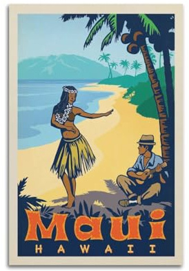 koanga Vintage Beach Poster Hawaii Maui Poster Dekorative Malerei Leinwand Wandposter und Kunstdruck Modern Familie Schlafzimmer Dekor Poster 30 x 45 cm