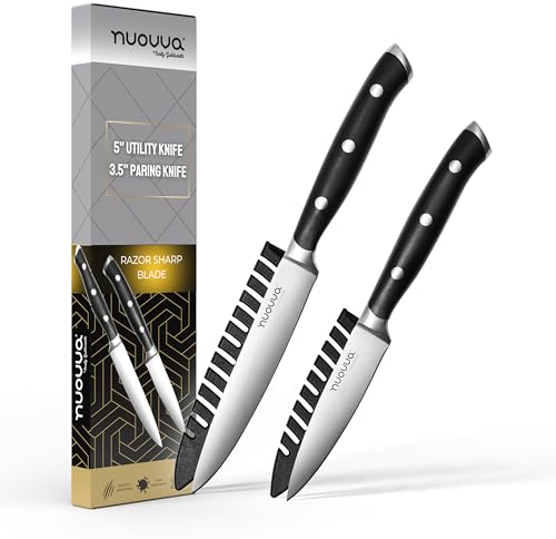 nuovva Professional Paring Knife Set – Utility Kitchen Knives – German High Carbon Stainless Steel – Sharp Vegetable Knife Set – 5 inch Paring Knife, 3.5 inch Utility Knife