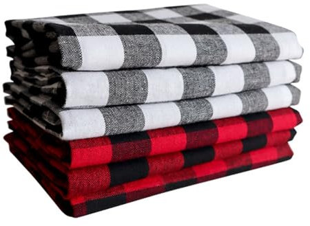 Biwwubik Lot de 6 serviettes de table classiques à carreaux de buffle - En coton - 3 rouges et 3 blancs