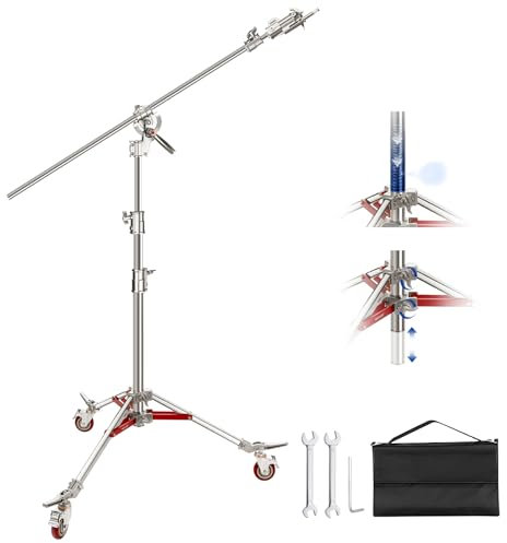 NEEWER Robust C Stand, Air-Cushioned C Tripod with Boom Arm, 14.4 Feet Stainless Steel Light Stand with Wheels and 7 Foot Holding Arm, Photography C Stand for Studio Flash Softbox Mono Light