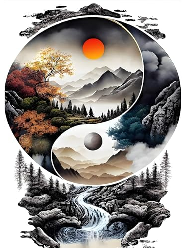 MXJSUA Diamant Painting Bilder, Landschaft Tai Chi Sonne Mond Diamond Painting für Erwachsene Anfänger, 5D DIY Diamant Malerei für Zuhause Dekor 30x40 cm