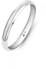Amberta Allure Damen Hochzeits Ring aus 9K Gold: 2.5 mm Weißgold Ehering Größe 60,2