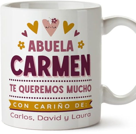 MUGFFINS Tazas Personalizadas para ABUELA - En Español - Te queremos mucho_Abuela - 11 oz / 330 ml - Regalo personalizable original y divertido