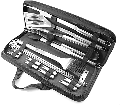 Juego de Accesorios para Parrilla de Barbacoa para Hombres y Mujeres, 20 Piezas de Utensilios para Asar, Herramientas de Barbacoa de Acero Inoxidable, Regalo con espátula, Pinzas, brochetas para Barb
