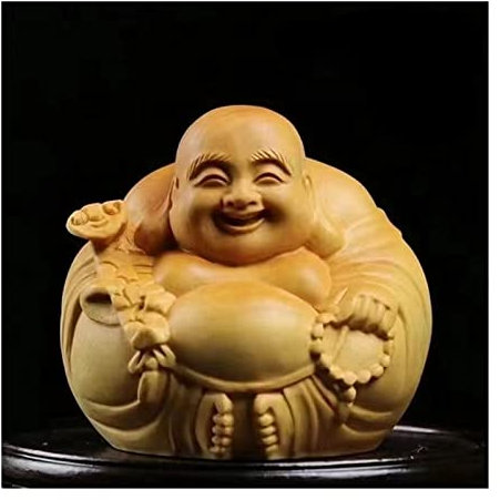 Statuen Maitreya Buddha Handgeschnitzte Artware Holzfiguren Statuen zur Dekoration HomeDecor Skulptur Deko (Color