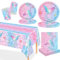 MORAINJAY Ensemble de Vaisselle Sirène 97 Pièces, Assiettes, Tasses, Serviettes, Décoration Mermaid, Accessoires de Fête Océan, Décoration Table Thème Sous Marine, Fête Princesse pour Fille