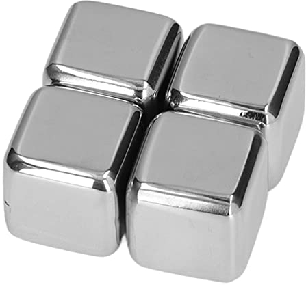 Gavigain 4 piedras de whisky, cubitos de hielo reutilizables de acero inoxidable para refrigeradores, piedras para enfriar para bebedores de vino, café, cubitos de hielo para jugo