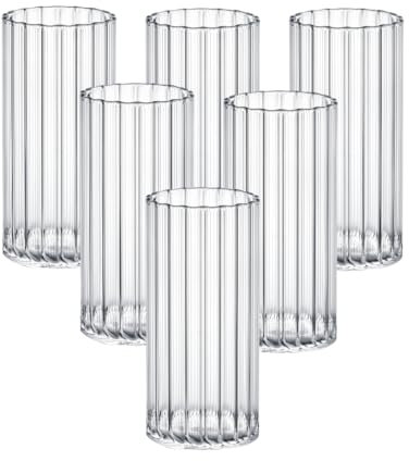 Wilmax - Lot de 6 verres à boire en verre strié - 300 ml - Pour eau, jus, limonade, thé, café glacé, cocktails - Passe au lave-vaisselle