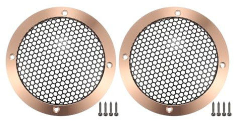 ACROPIX Universal 3 Car Speaker Grills Cover Mesh Round 3 Inch Audio Speaker Subwoofer Guard Protector Case with Mounting Screws Iron Aluminum Alloy Rose Gold Tone Black - Pack of 2