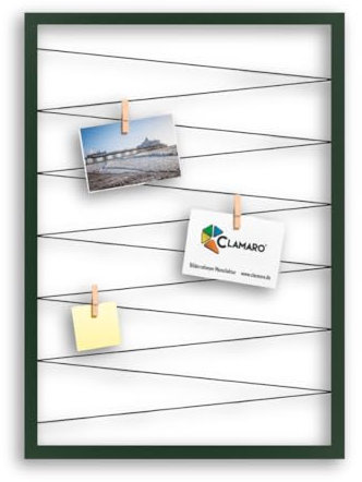 CLAMARO 'Collage Flex' Fotohalter 50x70 cm | Dunkelgrün | Bilderrahmen Fotorahmen Collage mit Gummibändern und Foto Holzklammern | Ideal als Galerie für Fotos oder Postkarten