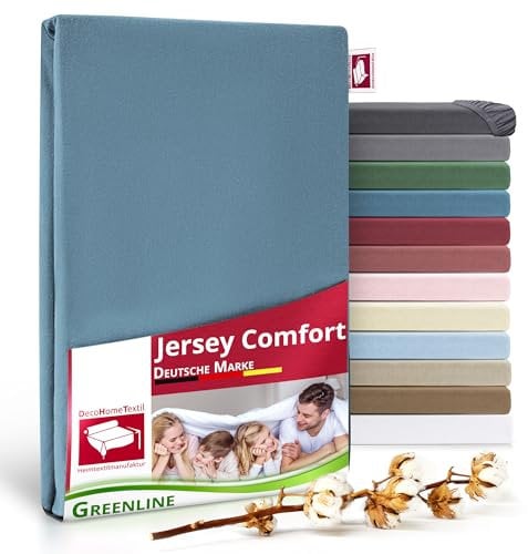 Greenline Spannbettlaken Premium Jersey aus 100% Baumwolle Greenline Blau 140-160x200 cm bis zu 30 cm auch für Boxspringbetten, Spannbetttuch