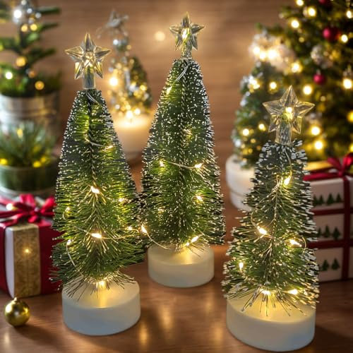 3pcs Tabletop Christmas Tree With Led String Lights Mini Artificial Christmas Tree Table Decoration Mini Xmas Tree With Lights Christmas Decor Christmas Party Home Office Table Decoration