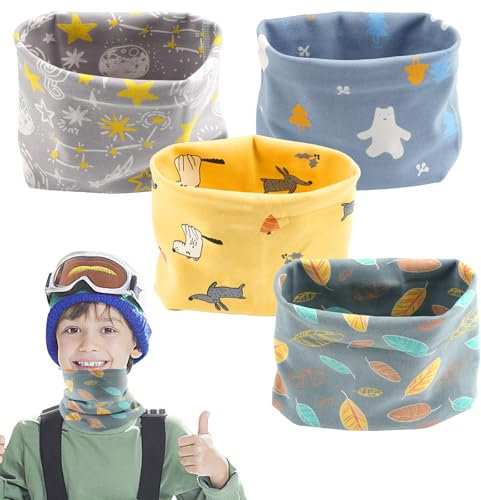 4 Stück Loop Schal Kinder, Schlauchschal Baby, Baumwolle Halstuch Herbst Winter, Loop Schlauchschal Hals Wärmer, Schal Kleinkind, Halstuch für Jungen Mädchen Neck Warmer
