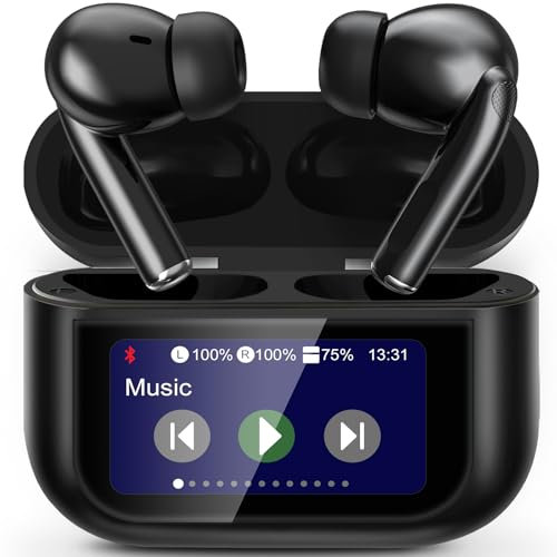 Auriculares Bluetooth, 2025 LED Full Color Touch Screen Wireless Earbuds, Inalámbricos Earbuds Bluetooth 5.4 in Ear, ANC+ENC Noise Cancelling, 13 Pantalla Conmutable, Auriculares con Pantalla (Negro)