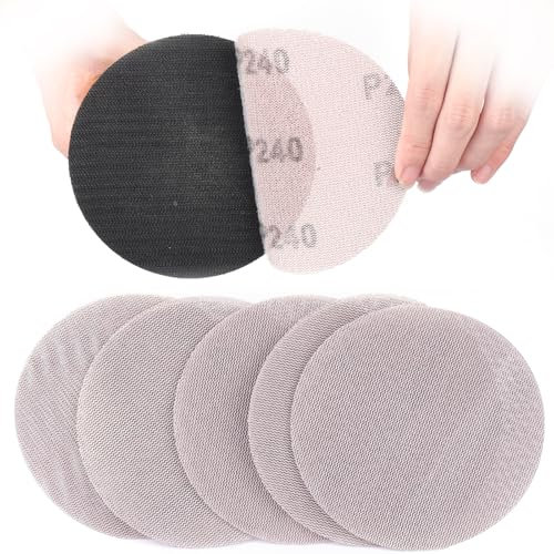 Sruhrak Treillis Feuilles Abrasive 125mm, 50 Pièces Papier a Poncer 240 Grains Abrasives Papier pour Ponceuse Vibrante Polir et Enlever La Rouille
