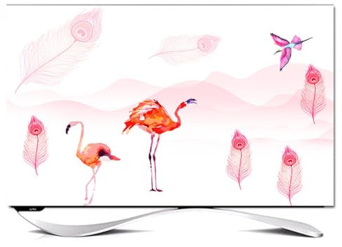 Hixingo Cubierta Antipolvo para TV, Funda para Televisor Elástico Protector para Smart TV Cubierta de Televisión Pantalla de Funda para 32 a 80 Pulgadas impresión de Flamenco (37-39,Pluma Rosa)
