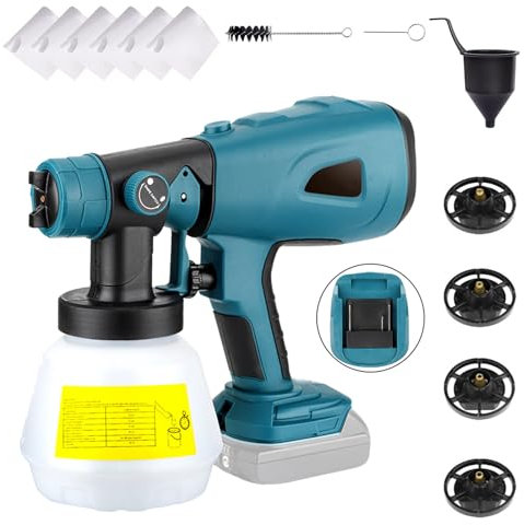 YIWEOG Pulverizador de Pintura inalámbrico de Repuesto para batería Makita de 20 V máx., pulverizador de Pintura eléctrico de Mano con contenedor de 1000 ml para Interior y Exterior del