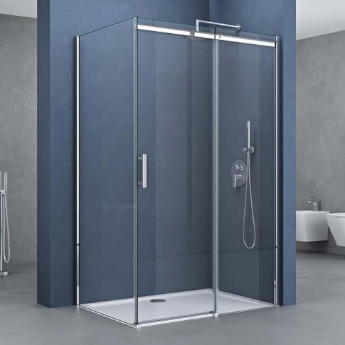 doporro Duschkabine Schiebetür 90x120x195cm chrom Eck-Duschkabine Duschabtrennung ESG-Sicherheitsglas Klarglas inkl. Easy-Clean-Beschichtung Einstieg links/rechts