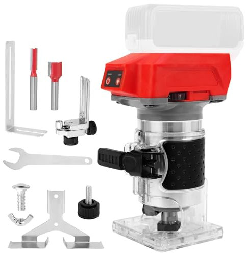 Défonceuse sans fil compatible avec batterie Milwaukee M18, tondeuse à bois sans balais avec 6 vitesses, coupe-bois sans fil, guide droit, 2 forets de fraisage (pas de batterie)