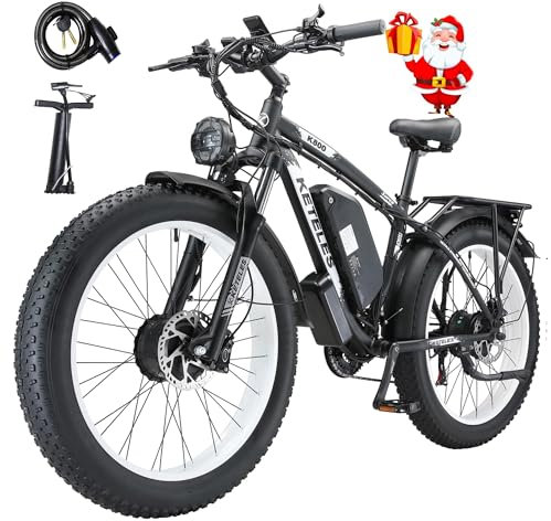 Kinsella KETELES K800 dual motor 26-inch fat tire mountain electric bike 48V 23AH battery, 4 color options, 21 speeds, color display,Hydraulic brakes, UK Warehouse (white)