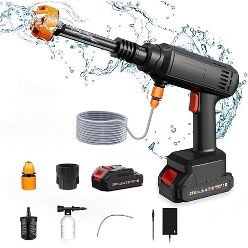 Cordless Pressure Washer, 21V 60Bar Portable Pressure Washer, 6 in 1 Adjustable Nozzle, Handheld Washer Kit, High Pressure Washers for Car Floor Gardening Cleaning (1* Battery)