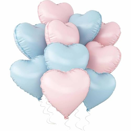 Herz Folienballon Blau Rosa, 10 Stück 18 Zoll Babyblau Herz Folien Luftballons Heliumfolie Herzförmige Pink Ballons für Geburtstag Babyparty Hochzeit Verlobung Valentinstag Dekorationen