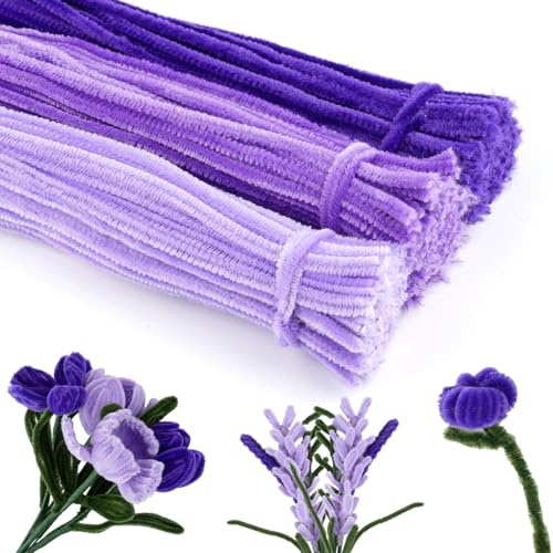 300Pcs Pfeifenreiniger Lila, Pfeifenputzer zum Basteln, 30cm Pipe Cleaners | 3 Verschiedene Pfeifenreiniger, Purple Chenilledraht, Basteldraht für Kreative Blumen DIY (Lila)