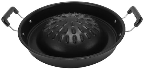 Thai Korean BBQ Grill Pfanne, Aluminium BBQ Grill Topper, 2in1 Non -Stick -Rauchsteak -Grill -Holzkohle -Schweinefleisch -Heißtopf, Sogar Heizungsgrillgrillplatten, Camping BBQ (13.78in schwarz)